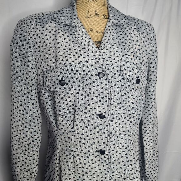 Vintage 80s 90s Gray Black Abstract Dot Long Sleeve Dress - Picture 4 of 12